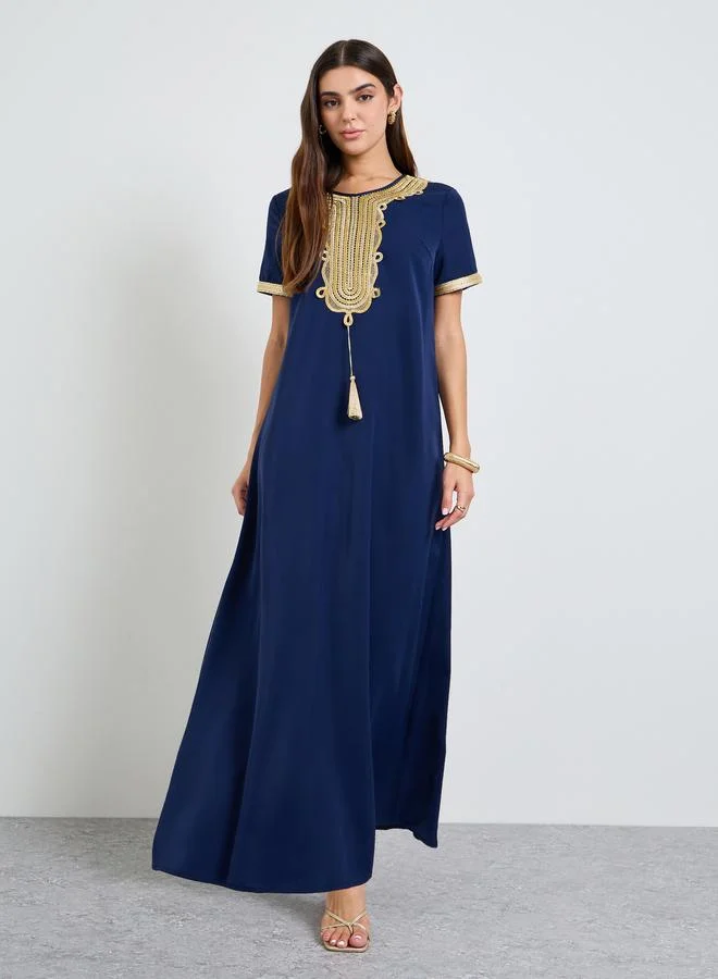 تايك تو Dark Blue Embroidered A-Line Jalabiya
