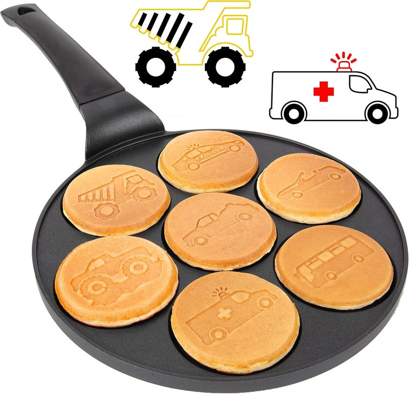 CucinaPro Car & Truck Mini Pancake Pan - Make 7 Unique Flapjack Cars, Nonstick Pan Cake Maker Griddle for Breakfast Fun & Easy Cleanup - Image 1