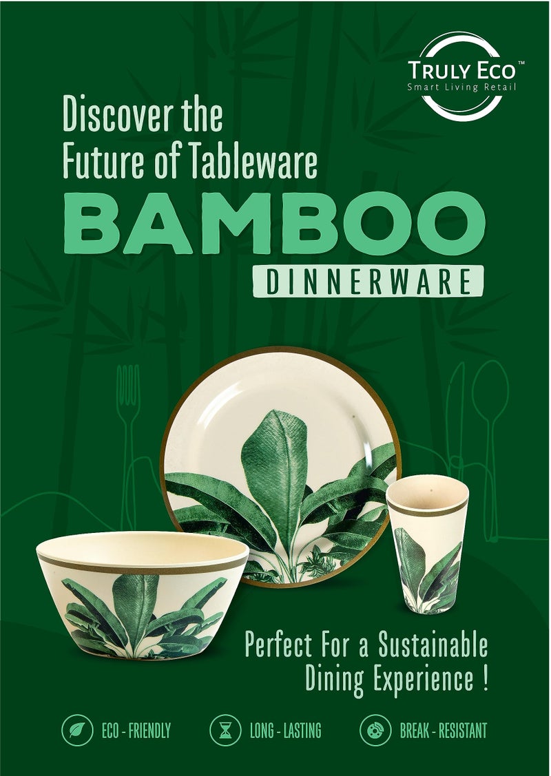 TRULY ECO SMART LIVING RETAIL Truly Eco Dinner Set - Bamboo Bowl Set - Non Toxic Reusable Dishwasher Safe Dinnerware Set, Eco-Friendly Biodegradable Crockery Set for Dining - Green Leaves Large Bowl 680ml (Set of 3) - Image 5