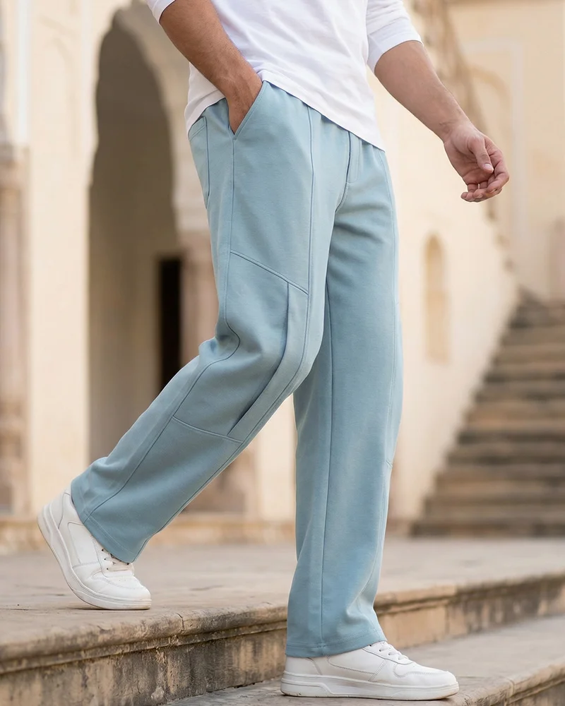Men's Slate Blue Straight Fit Cargo Track Pants