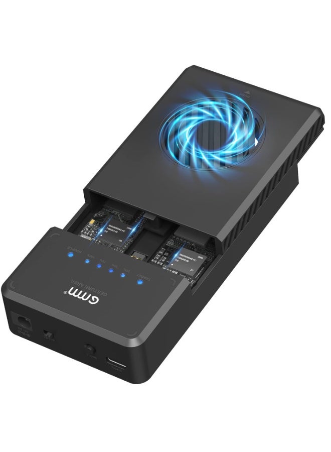 GMM NVMe M.2 Duplicator Dual-Bay Clone Enclosure, Tool-Free USB to NVME Adapter with Cooling Fan, 10Gbps Docking Station NVMe Enclosure Support Offline Cloning and Duplicator for M2 2230/2242/2260/2280  - Image 1