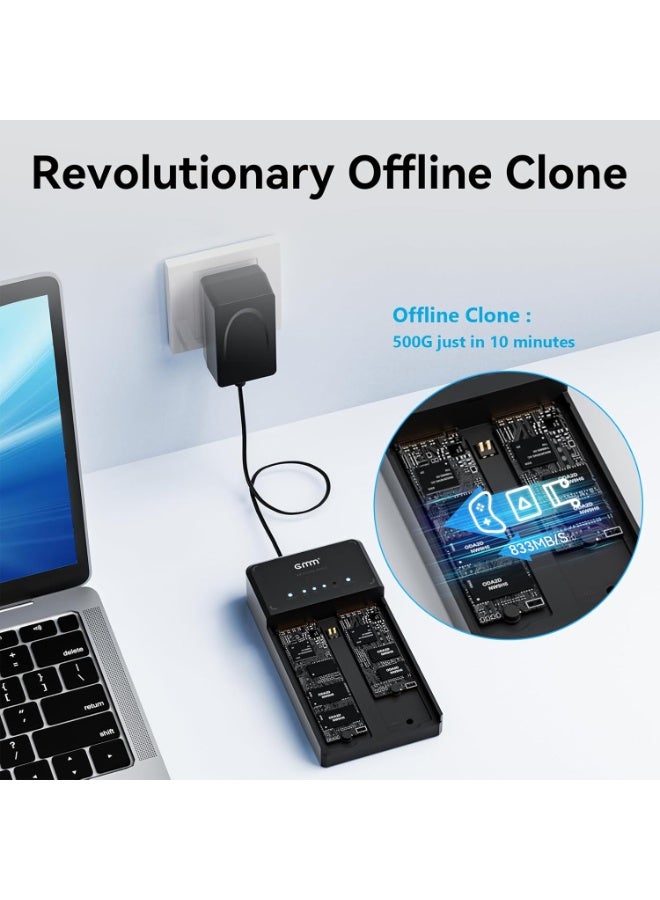 GMM NVMe M.2 Duplicator Dual-Bay Clone Enclosure, Tool-Free USB to NVME Adapter with Cooling Fan, 10Gbps Docking Station NVMe Enclosure Support Offline Cloning and Duplicator for M2 2230/2242/2260/2280  - Image 2