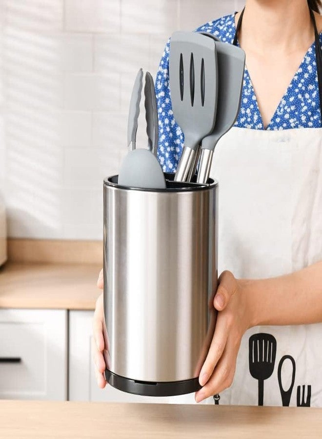 HOMENITY 360° Rotating Kitchen Utensil Holder, Stainless Steel Holder For Spoons, Spatulas & Cutlery, 3 Compartment Organizer & Cooking Utensil With Removable Base(Pack of 1) - Image 4