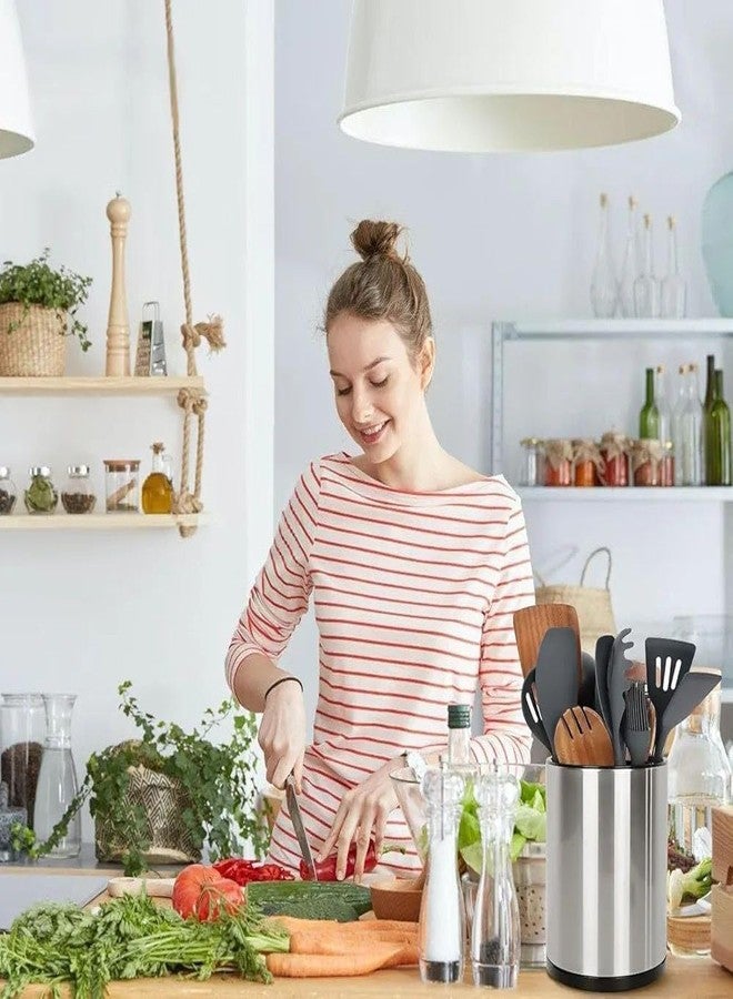 HOMENITY 360° Rotating Kitchen Utensil Holder, Stainless Steel Holder For Spoons, Spatulas & Cutlery, 3 Compartment Organizer & Cooking Utensil With Removable Base(Pack of 1) - Image 3