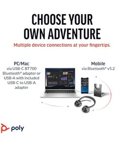 سماعة الرأس اللاسلكية Poly Voyager 4320 UC مع حامل شحن (من Plantronics) – سماعات استريو مزودة بميكروفون ذراع مانع للضوضاء – اتصال بجهاز الكمبيوتر/ماك/الهاتف المحمول عبر البلوتوث – معتمدة من Microsoft Teams.  - Image 3