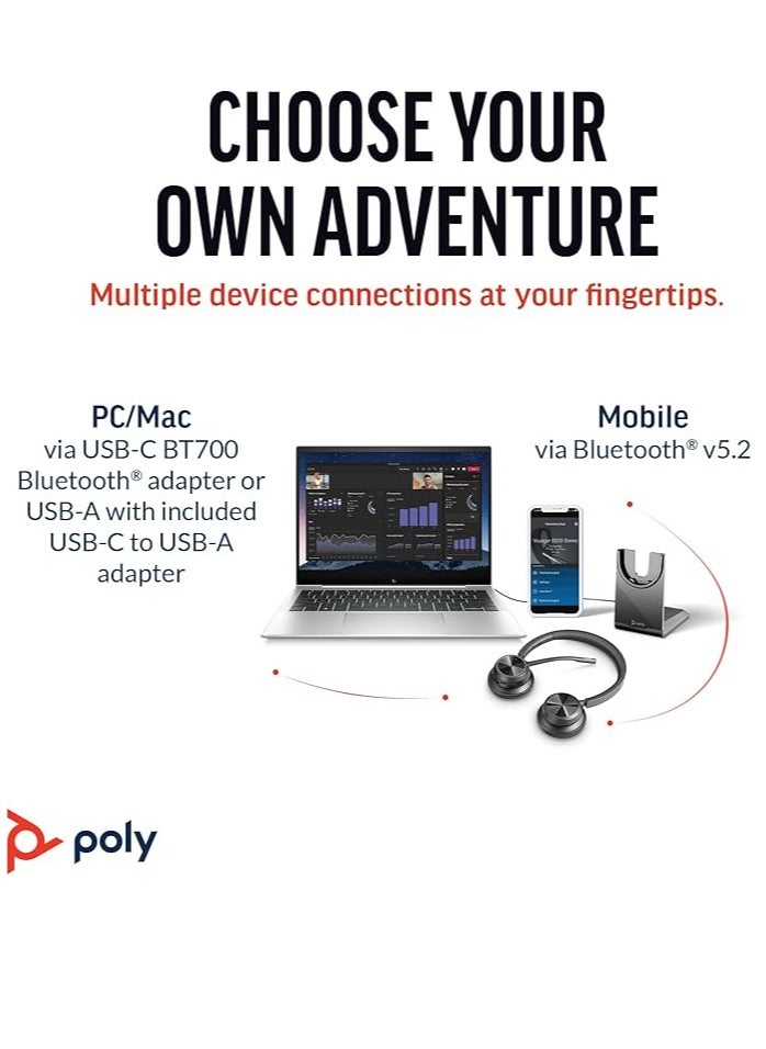 Poly - Voyager 4320 UC Wireless Headset + Charge Stand (Plantronics) - Headphones with Boom Mic - Connect to PC/Mac via USB-C Bluetooth Adapter, Cell Phone via Bluetooth - Works with Teams, Zoom & More - Image 1