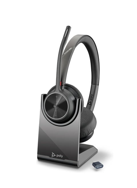 Voyager 4320 UC Wireless Headset + Charge Stand (Plantronics) - Headphones with Boom Mic - Connect to PC/Mac via USB-C Bluetooth Adapter, Cell Phone via Bluetooth - Works with Teams, Zoom & More