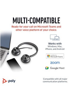 سماعة الرأس اللاسلكية Poly Voyager 4320 UC مع حامل شحن (من Plantronics) – سماعات استريو مزودة بميكروفون ذراع مانع للضوضاء – اتصال بجهاز الكمبيوتر/ماك/الهاتف المحمول عبر البلوتوث – معتمدة من Microsoft Teams.  - Image 4