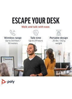 سماعة الرأس اللاسلكية Poly Voyager 4320 UC مع حامل شحن (من Plantronics) – سماعات استريو مزودة بميكروفون ذراع مانع للضوضاء – اتصال بجهاز الكمبيوتر/ماك/الهاتف المحمول عبر البلوتوث – معتمدة من Microsoft Teams.  - Image 5