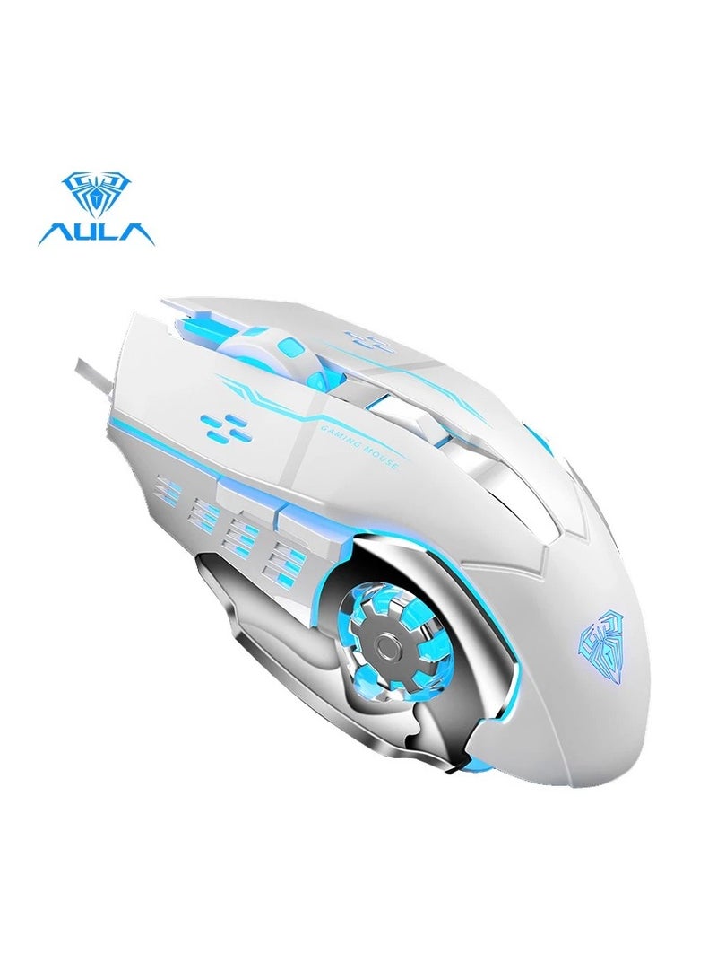 أولا ماوس ألعاب AULA S20، ماوس كمبيوتر USB سلكي مع إضاءة خلفية LED RGB، قابل للتعديل DPI، ماوس ألعاب كمبيوتر مع 6 أزرار ماكرو قابلة للبرمجة لسطح المكتب والكمبيوتر المحمول والكمبيوتر الشخصي وماك - أبيض - Image 1
