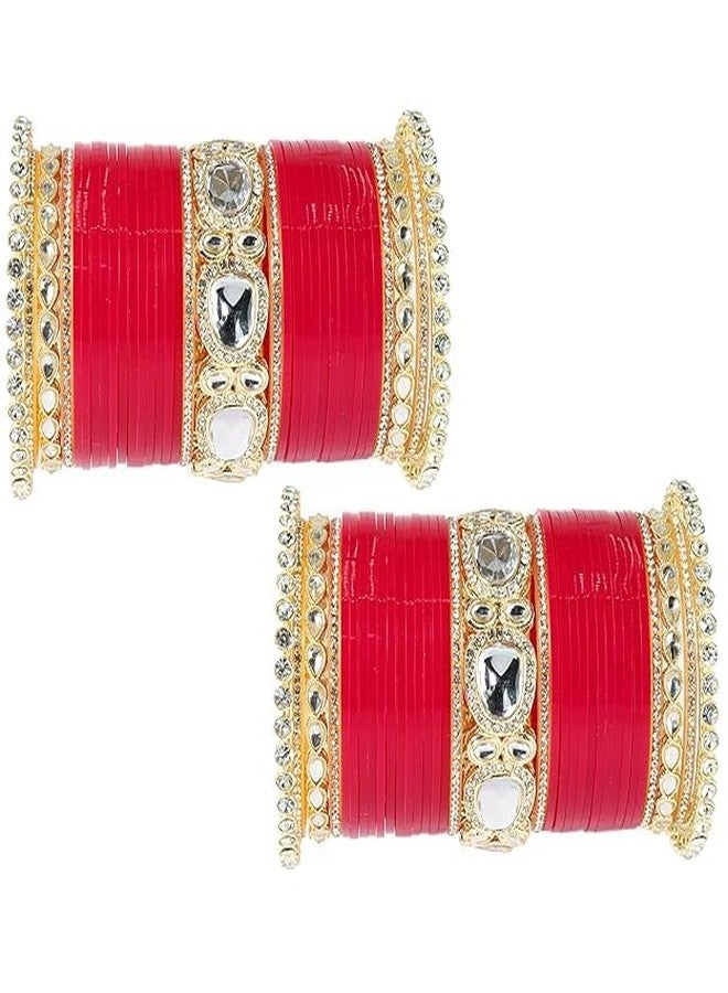 BANGLESKART مجموعة أساور ذهبية فاخرة من بانجلسكارت، مرصعة بالزركون والماس والكوندان، مثالية للعرائس والفتيات. طقم أساور تشودا بتصميم أنيق، مناسب لحفلات الزفاف والمناسبات المختلفة. مجموعة من 70 سوارًا باللون الأرجواني. - Image 1