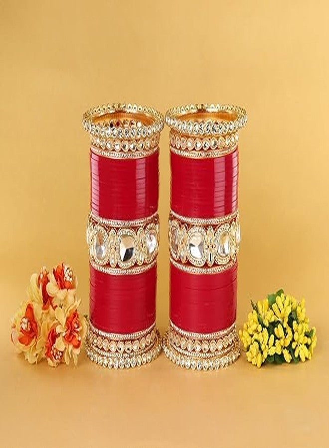 BANGLESKART مجموعة أساور ذهبية فاخرة من بانجلسكارت، مرصعة بالزركون والماس والكوندان، مثالية للعرائس والفتيات. طقم أساور تشودا بتصميم أنيق، مناسب لحفلات الزفاف والمناسبات المختلفة. مجموعة من 70 سوارًا باللون الأرجواني. - Image 4