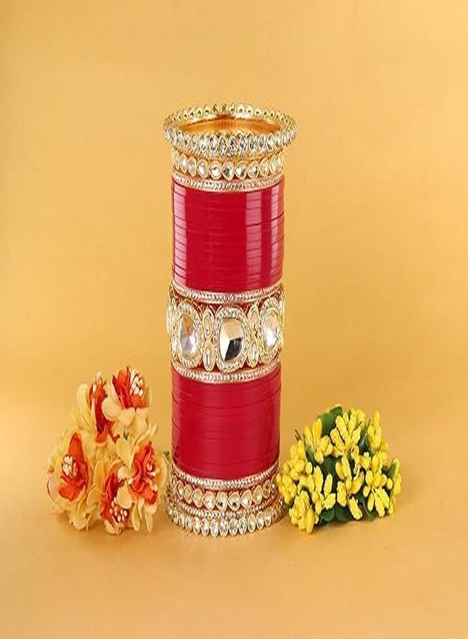 BANGLESKART مجموعة أساور ذهبية فاخرة من بانجلسكارت، مرصعة بالزركون والماس والكوندان، مثالية للعرائس والفتيات. طقم أساور تشودا بتصميم أنيق، مناسب لحفلات الزفاف والمناسبات المختلفة. مجموعة من 70 سوارًا باللون الأرجواني. - Image 3