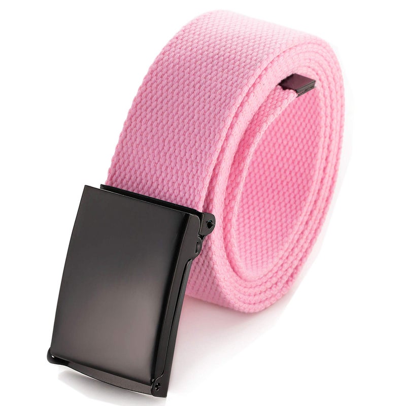 Mile High Life Cut To Fit Canvas Web Belt Size Up to 52" with Flip-Top Solid Black Military Buckle (Light Pink) - Image 1