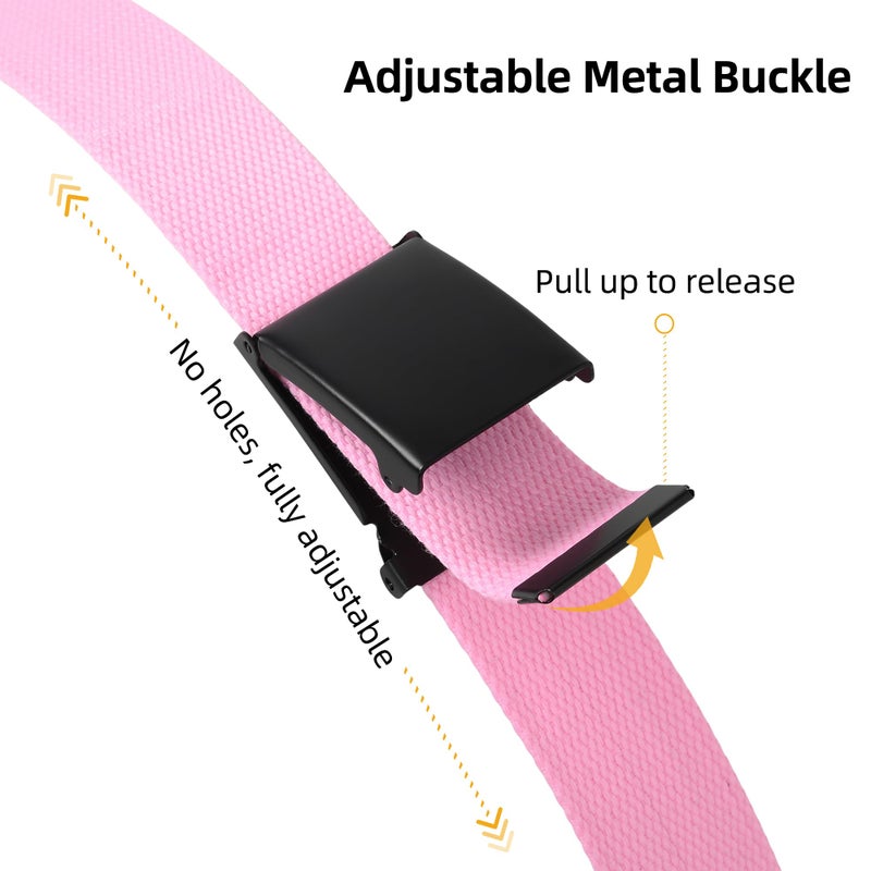 Mile High Life Cut To Fit Canvas Web Belt Size Up to 52" with Flip-Top Solid Black Military Buckle (Light Pink) - Image 4