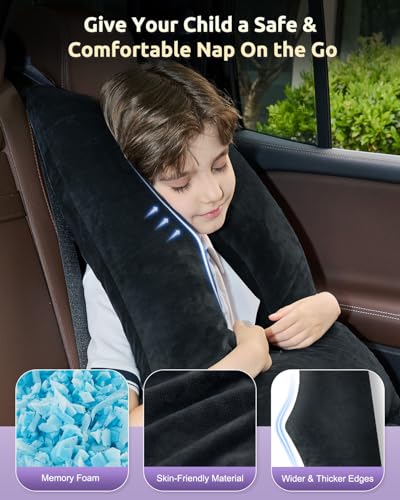FAIORD Car Pillow for Kids Travel Pillow with Adjustable Strap, Kids Floor Pillows Cushions for Adults and Children to Support Head and Body Road Trip Essentials (Metal Black) - Image 5