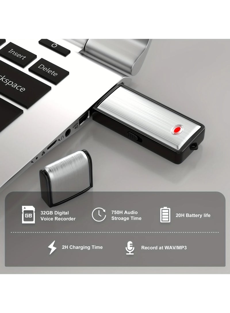فلاش USB سعة 32 جيجابايت تخزين مسجل رقمي و جهاز تسجيل الصوت مع ميزة تقليل الضوضاء عالي الدقة قابل للشحن مثالي في الفصل الدراسي لتسجيل الدرس او اللمحاضرات داخل القاعة المقابلات او في الاجتماعات او ال - Image 3