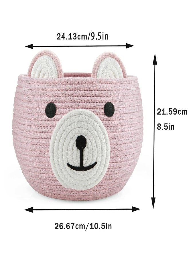 PandaEar Cotton Rope Baby Basket, Baby Gift Basket Nursery Laundry Organizer with Cute Bear Design for Storage Infant Newborn Essentials, Diaper Caddy with Handle (Pink) - Image 5