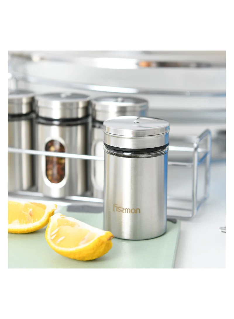 Fissman 5- Piece Condiments Set with Stand 80ml, Manual Shaker, Stainless Steel and Glass Body Spice Dispenser Refillable