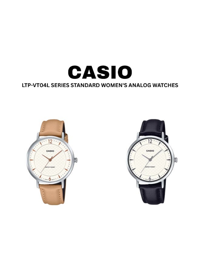 Casio LTP-VT04L-7A1 Women’s Analog Watch – White Dial, Silver Bezel, Brown Leather Strap, Classic Elegant Design - Image 4