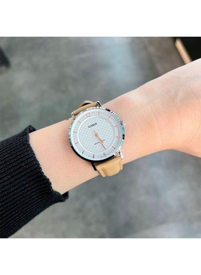 Casio LTP-VT04L-7A1 Women’s Analog Watch – White Dial, Silver Bezel, Brown Leather Strap, Classic Elegant Design - Image 3