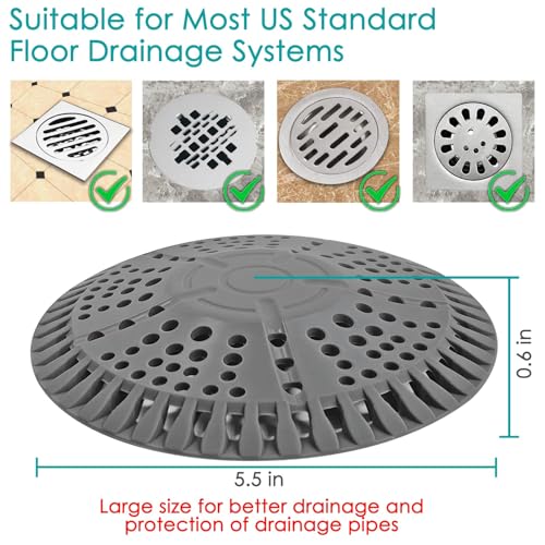 AWzzz Shower Drain Hair Catcher, 2 Pack 5.5in Shower Hair Catcher Large Premium Silicone Drain Protector Strainer, Shower Drain Cover for Shower Room, Floor Drain, Bathroom Sink, Dark Grey - Image 4