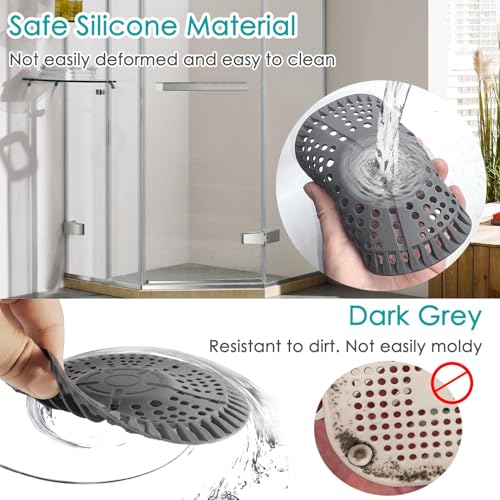 AWzzz Shower Drain Hair Catcher, 2 Pack 5.5in Shower Hair Catcher Large Premium Silicone Drain Protector Strainer, Shower Drain Cover for Shower Room, Floor Drain, Bathroom Sink, Dark Grey - Image 3