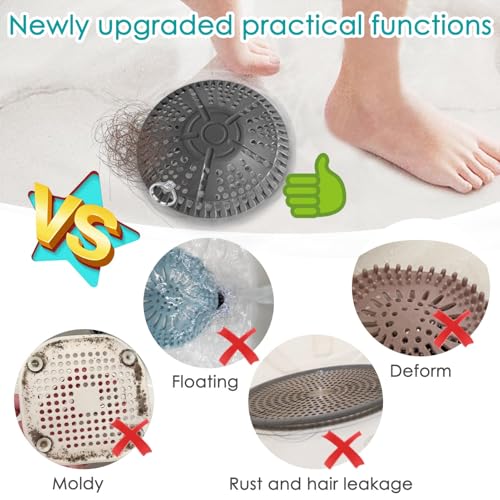 AWzzz Shower Drain Hair Catcher, 2 Pack 5.5in Shower Hair Catcher Large Premium Silicone Drain Protector Strainer, Shower Drain Cover for Shower Room, Floor Drain, Bathroom Sink, Dark Grey - Image 5