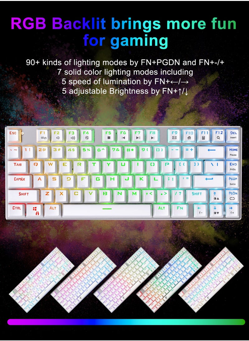 E-YOOSO - Z-88 RGB Mechanical Gaming Keyboard, Metal Panel, Red Switches, 75% Compact 81 Keys for Mac, PC, Silver and White - Image 1