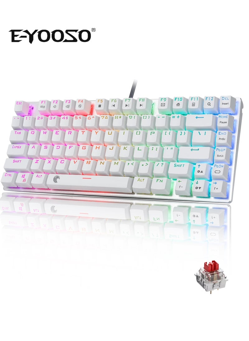 E-YOOSO - Z-88 RGB Mechanical Gaming Keyboard, Metal Panel, Red Switches, 75% Compact 81 Keys for Mac, PC, Silver and White - Image 1