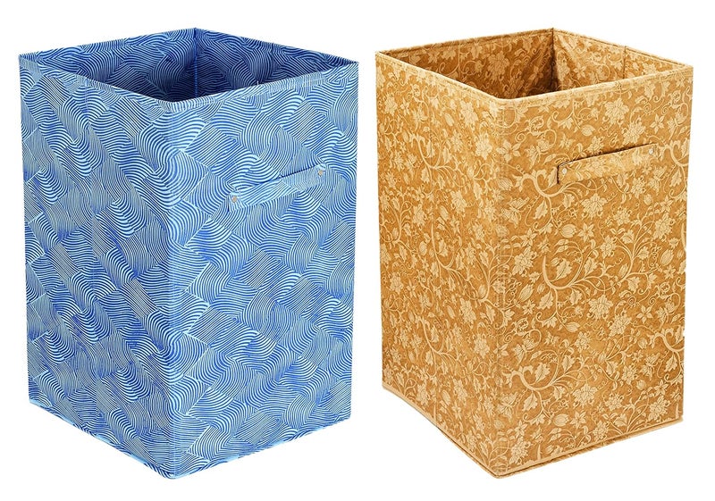 Kuber Industries Leheriya Metalic Floral Print Fabric Foldable Laundry Organiser,60Ltr(Set Of 2, Red & Blue)-KUBMART16457 - Image 1