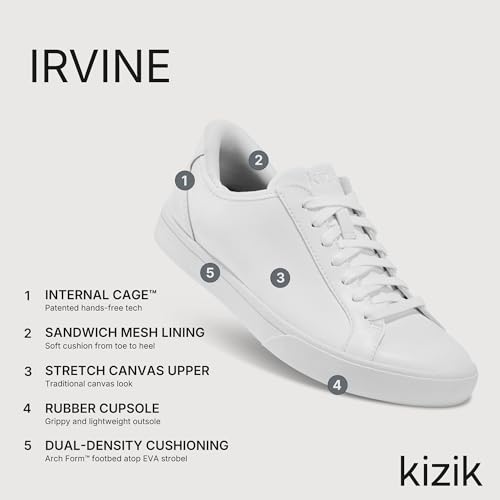Kizik Irvine Slip On Sneakers: Low-Profile Stretch Canvas, Rubber Soles, Casual Shoes for Women & Men, Hands Free Convenience, Wide Toe Box Options - White M5.5 / W7 - Image 3