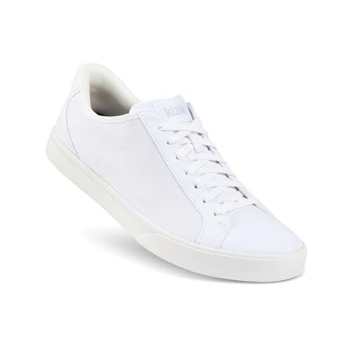 Kizik Irvine Slip On Sneakers: Low-Profile Stretch Canvas, Rubber Soles, Casual Shoes for Women & Men, Hands Free Convenience, Wide Toe Box Options - White M5.5 / W7 - Image 1