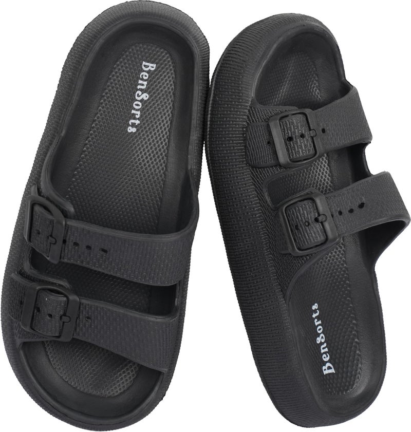 BenSorts Women pillow Slippers slides Double Buckle Adjustable EVA Flat Sandal Shower Shoes Bathroom Soft Cushioned Thick Sole Gym House Slippers Black Men Size 35 45 Women Size 55 65 - Image 2
