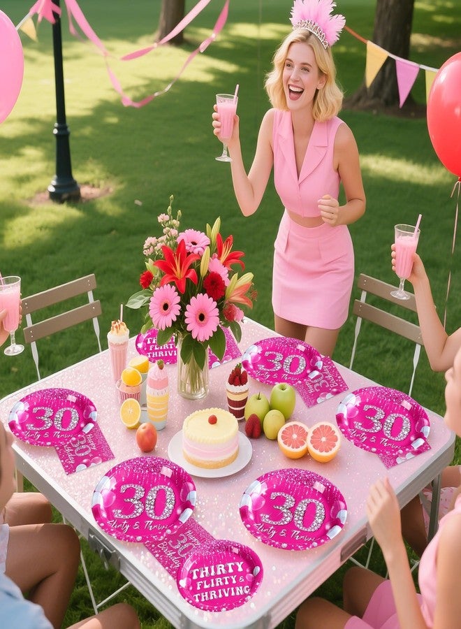 Grencian 96 Pcs 30th Birthday Party Supplies for Women 350 GSM Hot Pink 30th Birthday Plates Decorations Disposable Heavy Duty Hot Pink Sweet 30 Tableware Set for Women 30 Years Old Party Supplies - Image 3