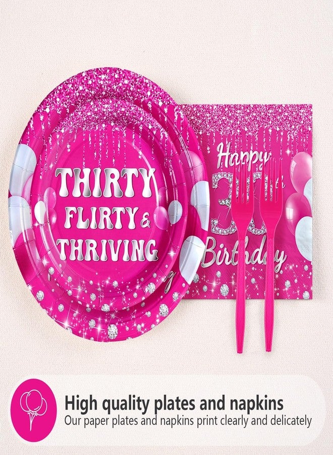 Grencian 96 Pcs 30th Birthday Party Supplies for Women 350 GSM Hot Pink 30th Birthday Plates Decorations Disposable Heavy Duty Hot Pink Sweet 30 Tableware Set for Women 30 Years Old Party Supplies - Image 4
