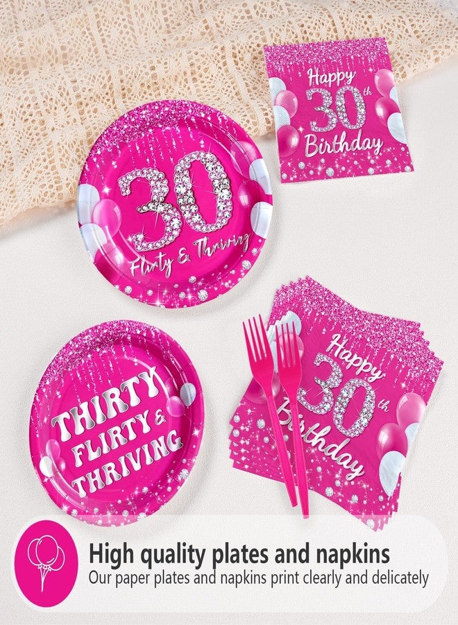 Grencian 96 Pcs 30th Birthday Party Supplies for Women 350 GSM Hot Pink 30th Birthday Plates Decorations Disposable Heavy Duty Hot Pink Sweet 30 Tableware Set for Women 30 Years Old Party Supplies - Image 5