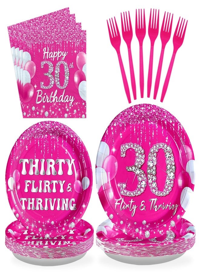 Grencian 96 Pcs 30th Birthday Party Supplies for Women 350 GSM Hot Pink 30th Birthday Plates Decorations Disposable Heavy Duty Hot Pink Sweet 30 Tableware Set for Women 30 Years Old Party Supplies - Image 1