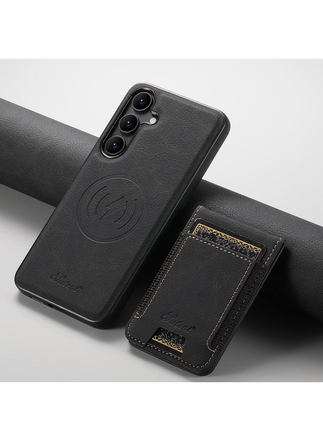 Suteni Case For Samsung Galaxy S25 5G H17 Litchi Texture Leather MagSafe Detachable Wallet Phone Case - Image 2