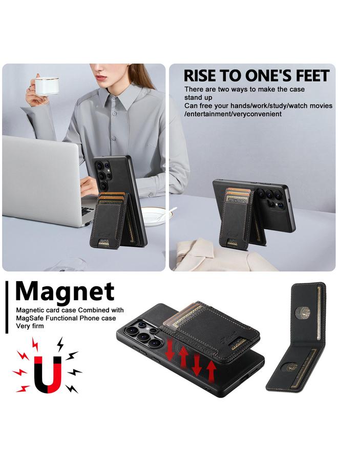 Suteni Case For Samsung Galaxy S25 5G H17 Litchi Texture Leather MagSafe Detachable Wallet Phone Case - Image 3