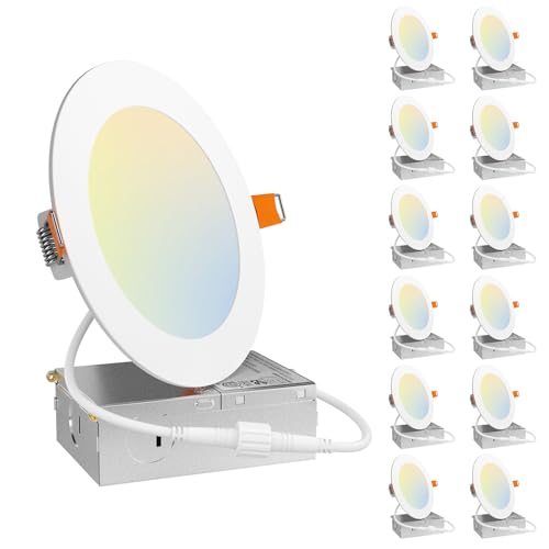 Amico 12 Pack 5 Inch 5CCT Ultra-Thin LED Recessed Can/Ceiling Light with Junction Box, 900LM High Brightness, Dimmable Wafer Downlight, 11W, ETL&FCC - Image 1