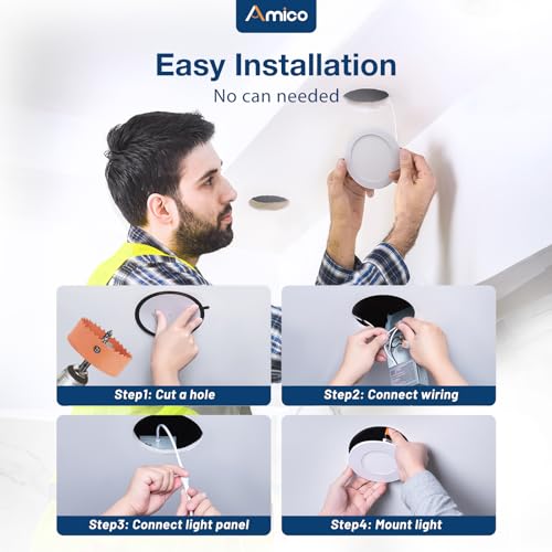 Amico 12 Pack 5 Inch 5CCT Ultra-Thin LED Recessed Can/Ceiling Light with Junction Box, 900LM High Brightness, Dimmable Wafer Downlight, 11W, ETL&FCC - Image 4