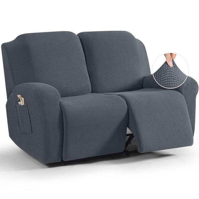 RECLINER LOVESEAT SLIPCOVER 6 PIECES DUAL RECLINER SOFA COVERS FOR 2 SEAT DUAL RECLINING LOVESEAT COUCH STRETCH SOFT JACQUARD PATTERN FURNITURE PROTECTOR WITH ELASTICITY GREY