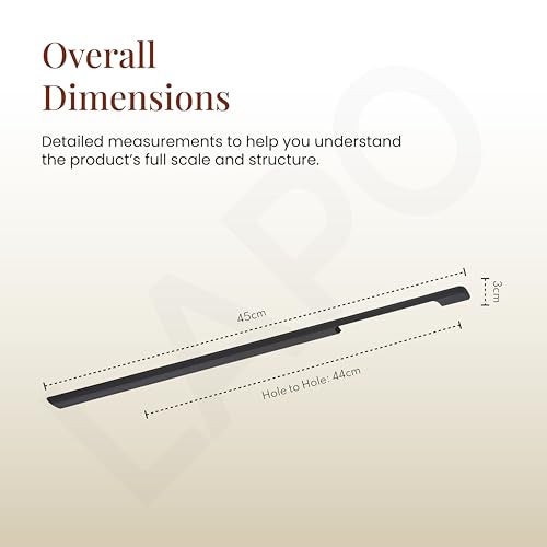 LAPO 18 Inch Pull Handle for Modern Interior | Aluminium Build | Black Finish | Hole to Hole Size 44 cm | Ergonomic Holding Design | Used for Drawer, Cupboard and Kitchen | 3 Year Warranty | Pack of 4 - Image 2