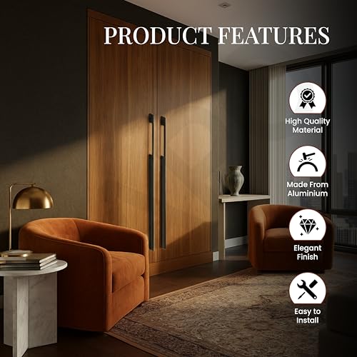 LAPO 18 Inch Pull Handle for Modern Interior | Aluminium Build | Black Finish | Hole to Hole Size 44 cm | Ergonomic Holding Design | Used for Drawer, Cupboard and Kitchen | 3 Year Warranty | Pack of 4 - Image 3