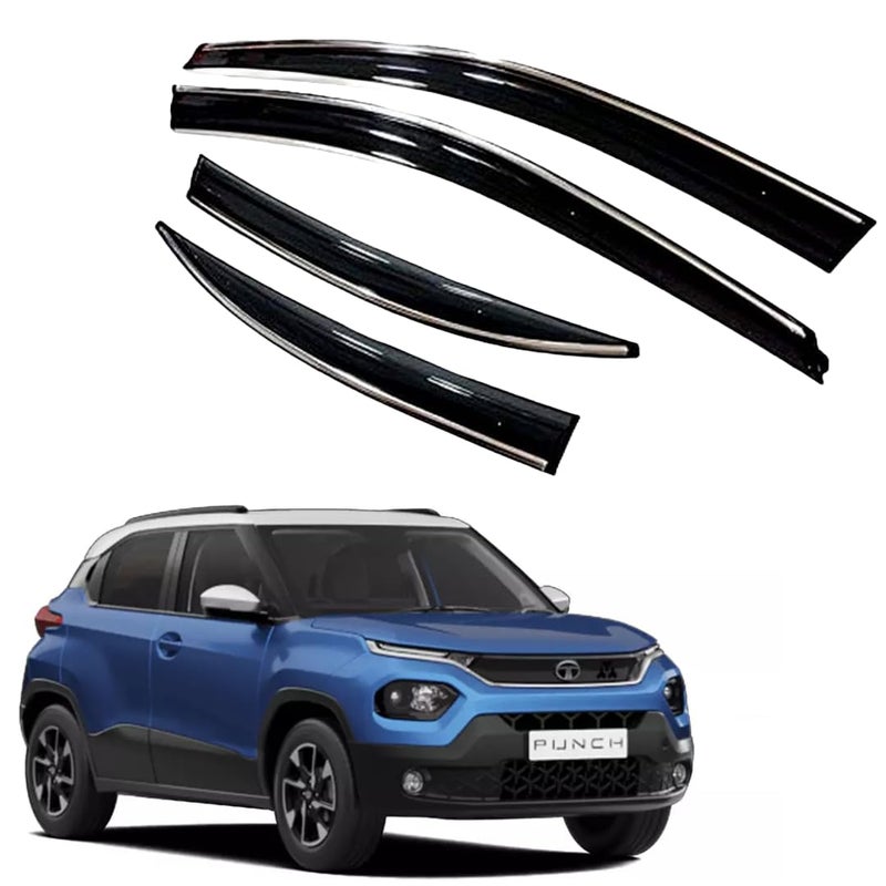 ROYALTECH Premium Chromeline & Silverline Unbreakable Car Rear Window Wind Deflectors & Side Door Visor Rain Guard Compatible with (Tata Punch (2021 Onwards)) - Image 1