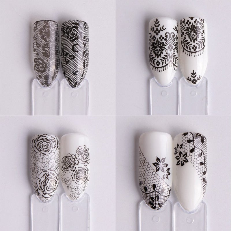 Valuu Black Lace Flower Nail Art Stickers, 40 Sheets Water Transfer Decals for DIY Manicure Tips, Nail Tips Decorations Accessories - Image 2
