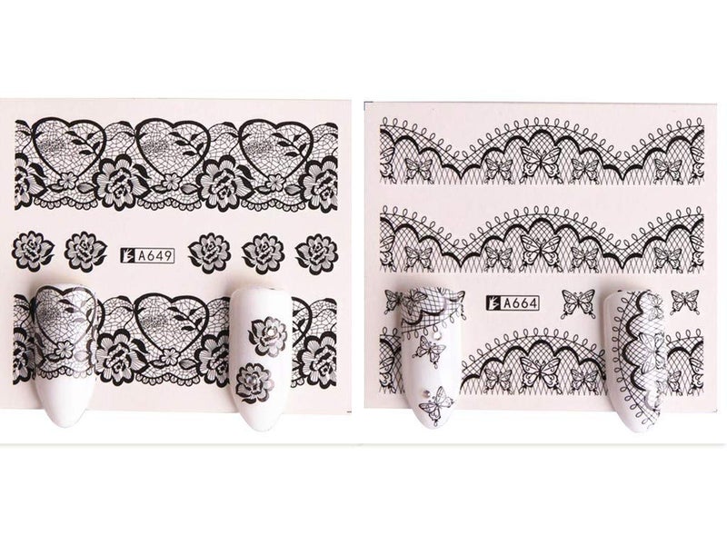 Valuu Black Lace Flower Nail Art Stickers, 40 Sheets Water Transfer Decals for DIY Manicure Tips, Nail Tips Decorations Accessories - Image 4