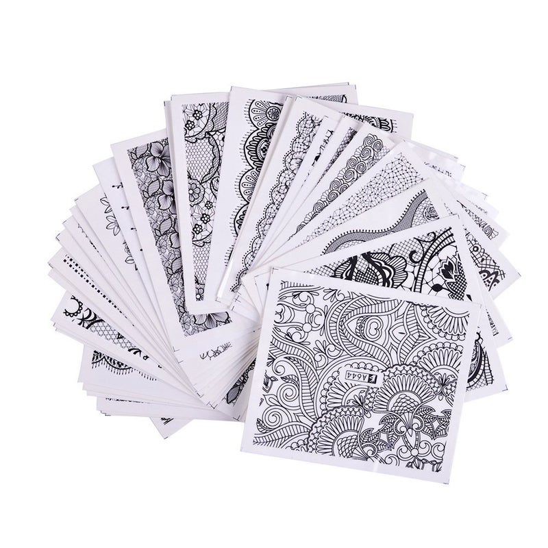 Valuu Black Lace Flower Nail Art Stickers, 40 Sheets Water Transfer Decals for DIY Manicure Tips, Nail Tips Decorations Accessories - Image 1