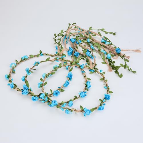 DDazzling Flower Crown Floral Wreath Headband Floral Garland Headbands Photo Props,Rose Flower Crown Kit, 3 Piece (Blue) - Image 5